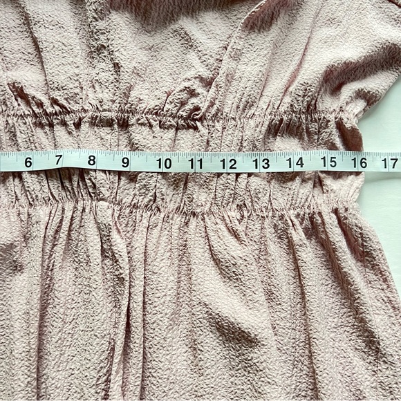 Calvin Klein Dusty Blush Pink Ruffle Sleeve V Neck Crinkle Smock Dress Size 10 - Picture 9 of 10
